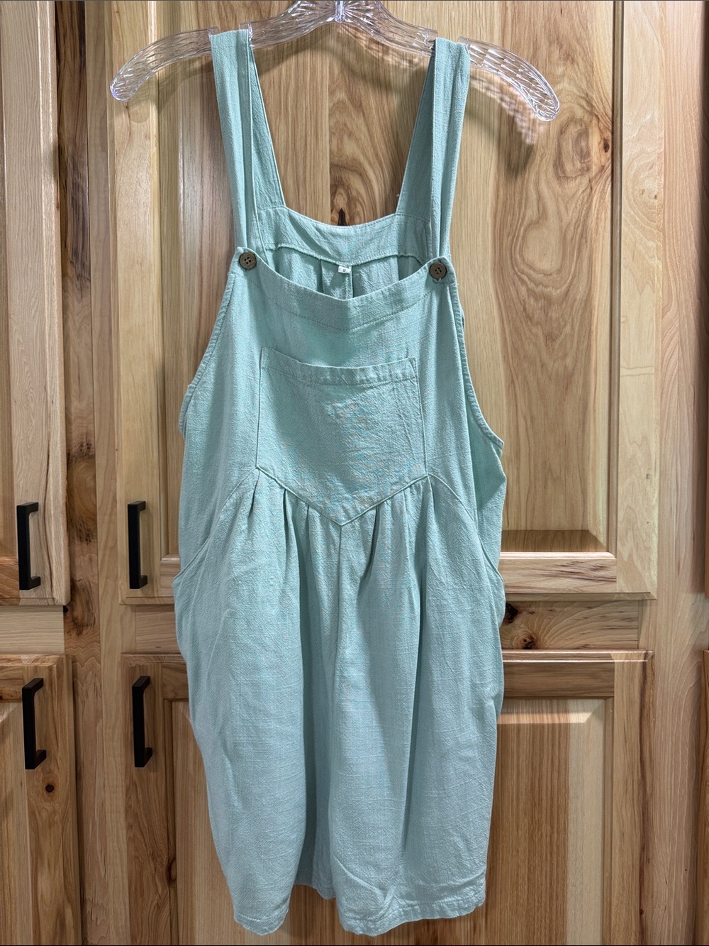 Light Aqua Size S Linen Blend Pinafore Layering Boho Versatile Romper